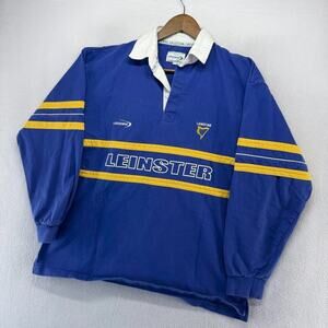 Vintage Leinster Rugby Shirt Men's XL Blue Yellow Lansdowne Spellout Preppy 90s